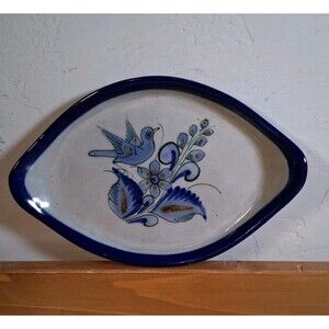 Vintage Tonala Art Pottery Shallow Bowl Dish Palomar Mexico SIGNED 9"